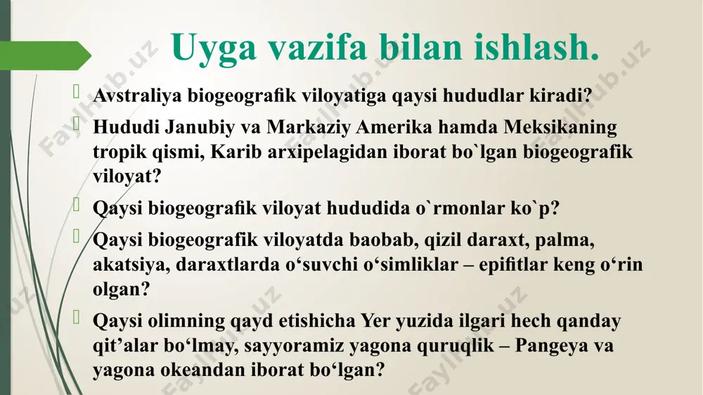 zilishidagi umumiylik saqlana borgan. divergensiya tur paydo bo‘lishning yo‘llaridan biri bo‘lib, bunda populatsiyalar evolutsiyaning boshlang‘ich omillari ta’siri natijasida ajdod turdan sezilarli darajada farq qiladigan belgilarni to‘playdi va saqlaydi, oqibatda tur ajralib, yangi turlarni hosil qiladi. parallel evolutsiya bir biriga qarindosh bo‘lgan organizmlar guruhlarida bir yo‘nalishda o‘xshash belgilar paydo bo‘lishi bilan ifodalanadigan evolutsion o‘zgarish. pangolin zirhli sutemizuvchi kitsimonlar va kurak oyoqlilar bir-biridan mustaqil holda suv muhitiga o‘tishgan va ularda suv muhitiga moslanishlar – kurakoyoqlar paydo bo‘lgan. afrika va janubiy amerika qit’alarida tarqalgan sutemizuvchilar tana tuzilishida o‘xshashlikni ko‘rish mumkin parallelizm bir-biriga genetik yaqin turlarda belgilarning o‘xshashligi, gomologik tuzilmalarning mustaqil holda o‘zgarishlari natijasida yuzaga keladigan evolutsiyadir. har xil turlarning bir xil genlarida o‘xshash mutatsiyalar paydo bo‘lishi parallelizmga sabab bo‘ladi. vavilov nikolay ivanovich parallelizm hodisasini n. i. vavilov irsiy o‘zgaruvchanlikning gomologik qatorlari qonunida tavsiﬂab beradi. mazkur qonunga muvoﬁq, bir-biriga qarindosh turlar irsiy o‘zgaruvchanlikning o‘xshash qatorlari bilan ta’riﬂanadi. shuning uchun o‘xshash belgilar bir-biriga qarindosh turlarda …