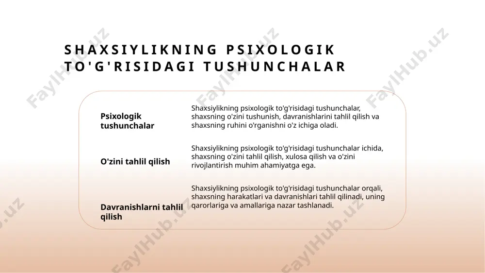 ni, o'zining istaklarini tushunish psixologik ko'rsatkichlarining muhim qismidir. shaxsning madaniy ta'siri shaxsning madaniy ta'siri, uning o'ziga xos qadriyatlarini, tajribalarini va tasavvurlarini tashkil etadi. madaniy ta'sir shaxsga o'zgacha qulayliklar va tushunchalar beradi. photo by isaac figueroa on unsplash harakatlarini shakllantirish jarayoni 1 harakatlarning o'zgarishi harakatlarning o'zgarishi shaxsning o'zgarish jarayonlarida ko'rsatiladi va uning rivojlanishiga olib keladi. 2 o'zgarmas harakatlar o'zgarmas harakatlar shaxsiylikning asosiy qismlaridan biri bo'lib, insonning o'zgarmas xulqiyatlari va qadriyatlarini ifodalaydi. 3 tarz va uslub harakatlarni shakllantirish jarayoni insonning tarz va uslubini ko'rsatadi, uning madaniy va psixologik mohiyatiga ta'sir qiladi. 4 o'z-o'zini aniqlash harakatlarni shakllantirish jarayoni insonning o'z-o'zini aniqlash va o'zini tuzatish jarayonlarini o'z ichiga oladi. shaxsiylik va o'zgarmas qadriyatlar o'zgarmas qadriyatlar shaxsiylikda o'zgarmas qadriyatlar, insonning asosiy xususiyatlari va davranişini belgilab, uning o'zgarmas jihatlarini ta'riflaydi. o'zgarmaslik va shaxsiylik o'zgarmas qadriyatlar shaxsiylikning asosiy elementlaridan biridir va insonning kimligini shakllantirish jarayonida katta ro'l o'ynaydi. o'zgarmaslikning o'ziga xos xususiyatlari o'zgarmas qadriyatlar insonning o'ziga xos …