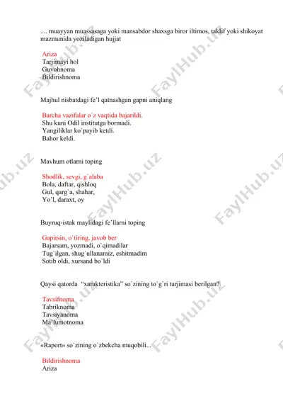 tilshunoslik testlari to‘plami — DOCX