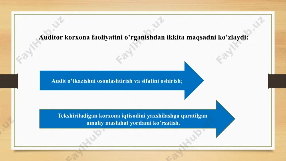 odimlar soni o’rtasidagi o’zaro bog’liqlikni ko’rib chiqadi. auditor tahliliy amallarni qo’llashda foydalaniladigan ma’lumotlarni tayyorlashda nazorat test sinovlaridan o’tkazish to’g’risida masalani ko’rib chiqishi lozim. agar bunday nazorat samarali bo’lsa, auditor ma’lumot ishonchliligi va binobarin, tahliliy amallar natijalariga ko’proq ishonch hosil qiladi. auditorlik amallarni ishlab chiqishda auditor test sinovlarini o’tkazishda moddalarni ajratib olishning tegishli usullarini aniqlashi lozim. ushbu usullar quyidagilardan iborat: hamma moddalarni ajratib olish (100% tekshirish);  aniq belgilangan moddalarni ajratib olish; auditorlik tanlab olish qaysi usuldan foydalanish yuzasidan qaror qabul qilish vaziyatlarga bog’liq, bunda muayyan vaziyatlarda yuqorida qayd etilgan usullarning bir yoki bir nechtasini qo’llash o’rinli bo’lishi mumkin. bir yoki bir nechta usullarni tanlash yuzasidan qaror qabul qilish to’g’risida qaror auditorlik tavakkalchiligi va oqilona audit qabul qilinsa ham, auditor test vazifalariga javob beradigan yetarli bo’lgan auditorlik dalillarni taqdim etishda qo’llaniladigan usullar samarali ekanligiga ishonch hosil qilishi lozim. shuni alohida e’tibordan chetda qoldirmaslik joizki, auditorlik dalillarni olishda tavakalchilikni hisobga olish muhim …