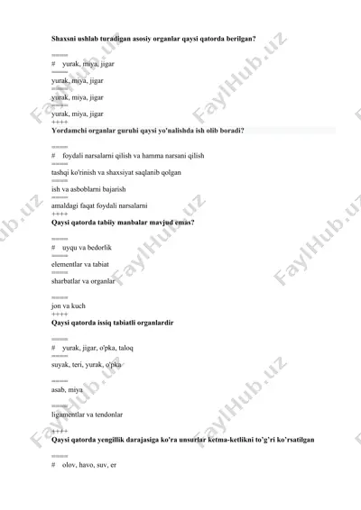 shaxsning ushlab turadigan asosiy organlar — DOCX