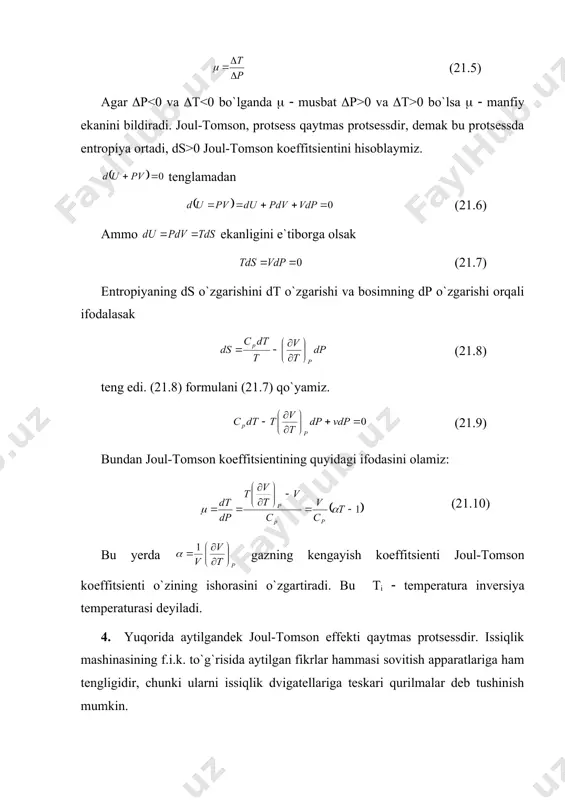 i kritik temperaturadan past temperaturagacha sovitish va suyultirish uchun drossellash metodidan foydalanganlar. 1902- yilda klod birinchi marta detanderli mashinalar ishlab chiqib unda havoni suyultirdilar. p.l.kapisa klod mashinasidan foydalanib porshenli detanderturbinaga ya`ni turbodetanderga almashtirildi va unda 77,32k temperaturada suyuq azot va 90,12 k - temperaturada suyuq kislorod olinadi. _1197020908.unknown _1197021067.unknown _1197021258.unknown _1197021726.unknown _1197021807.unknown _1197021339.unknown _1197021143.unknown _1197020985.unknown _1197021013.unknown _1197020929.unknown _1197019149.unknown _1197019325.unknown _1197020705.unknown _1197019294.unknown _1197018805.unknown _1197018999.unknown _1197018657.unknown _1197012999.unknown