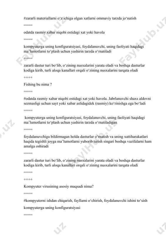 oni ==== #ko’p ming-ming mayda, qoloq etnik guruhlar va millatlarning madaniyati, tili, rasm-rusmlari jahon bo’ylab kuchayib borayotgan globallashuv jarayoni ++++ glabalistlar ? ==== globallashuv tarafdorlaridir ==== globallashuv muxoliflari ==== muttasil davom etadigan tarixiy jarayon ==== to’g’ri javob yo’q ++++ 1982 yilda yunesko xalqaro simpoziumida qabul qilingan mediata’lim bo’yicha gryunvald deklaratsiyasida 19 ta a’zo mamlakat vakillari shunday deb ta’kidladi? ==== # “axborot vositalarining muqarrar kuchini muhokama qilish yoki ma’qullash o’rniga biz uning hayotning barcha jabhalariga jiddiy ta’sir ko’rsatishi va singib borishini mavjud fakt sifatida tan olishimiz, shuningdek, ularning zamonaviy 31 madaniyatning ajralmas elementi sifatidagi ahamiyatini hisobga olishimiz zarur. ==== axborot vositalarining muqarrar kuchini muhokama qilish yoki ma’qullash o’rniga biz uning hayotning barcha jabhalariga jiddiy ta’sir ko’rsatishi va singib borishini mavjud fakt sifatida tan olishimiz kerak. ==== zamonaviy 31 madaniyatning ajralmas elementi sifatidagi ahamiyatini hisobga olishimiz zarur. ==== har qanday jarayonning yaxshi va yomon tomonlari bo’lganidek, jamiyatni axborotlashtirishning ham ijobiy hamda salbiy …