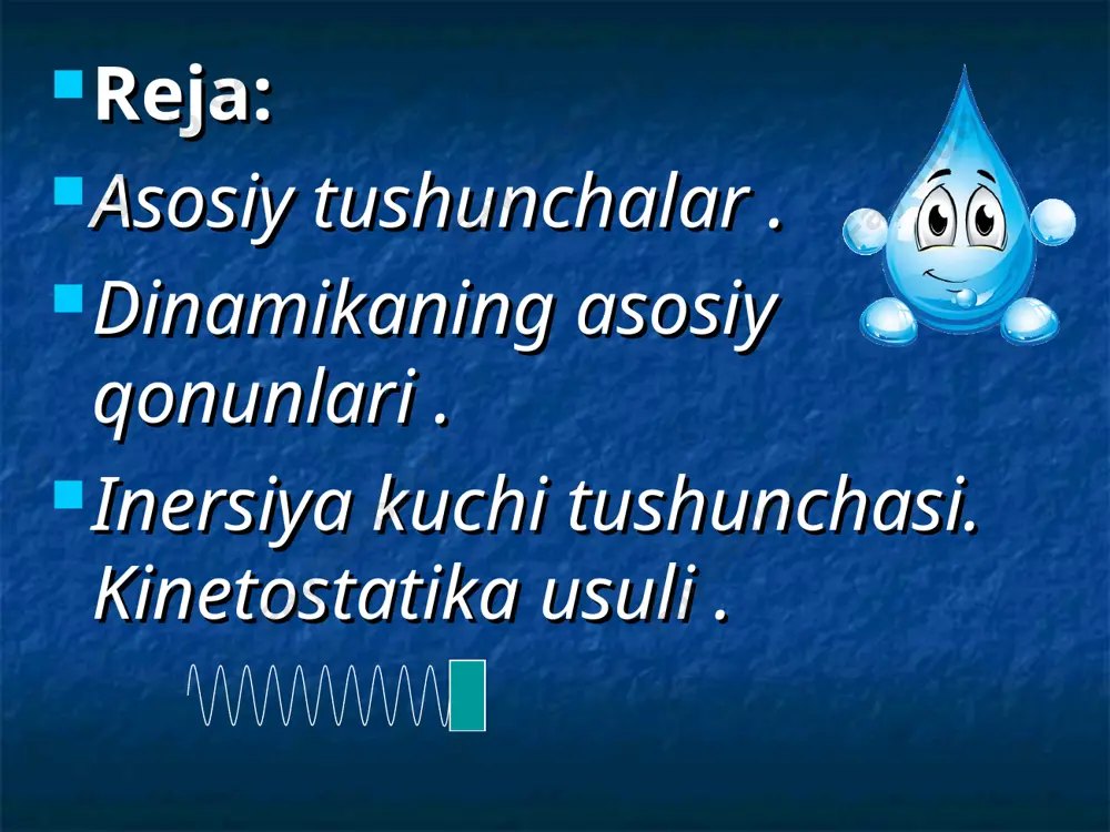 tik asoslari» asarida bayon etilgan. birinchi qonun (inersiya qonuni) ta’rif: tashqi kuchlardan holi bo‘lgan moddiy nuqta biror kuch ta’sir etmaguncha o‘zining tinch holatini yoki to‘g‘ri chiziqli tekis harakatini saqlaydi. bu qonun o‘rinli bo‘lgan moddiy nuqtaning harakati inersion harakat, qonunning o‘zi esa inersiya qonuni deyiladi. tanlangan sanoq sistemasi uchun inersiya qonuni o‘rinli bo‘lsa, bunday koordinatalar sistemasi inersion sistema deyiladi. muhandislik amaliyotida o‘rganiladigan masala va muammolar uchun inersion sistema sifatida yer bilan bog‘langan koordinatalar sistemasi olinadi. bunda yerning sutkalik aylanishi va quyosh atrofidagi egri chiziqli orbita bo‘ylab harakati e’tiborga olinmaydi. - dinamikaning birinchi masalasida moddiy nuqta yoki jismning harakatiga ko‘ra, ularga ta’sir etuvchi kuchlar aniqlanadi; - dinamikaning ikkinchi (birinchiga teskari) masalasida moddiy nuqta yoki jismga ta’sir etuvchi kuchlarga ko‘ra, ularning harakati aniqlanadi. dinamika masalalarini yechishda statikaning (masalan, kuchlarning muvozanati, kuchlarni qo‘shish, ularni sodda holga keltirish va shu kabi) hamda kinematikaning qoida va uslublaridan keng foydalaniladi. aytaylik, ishchi aravachaga tezlanish berib, uni rels …