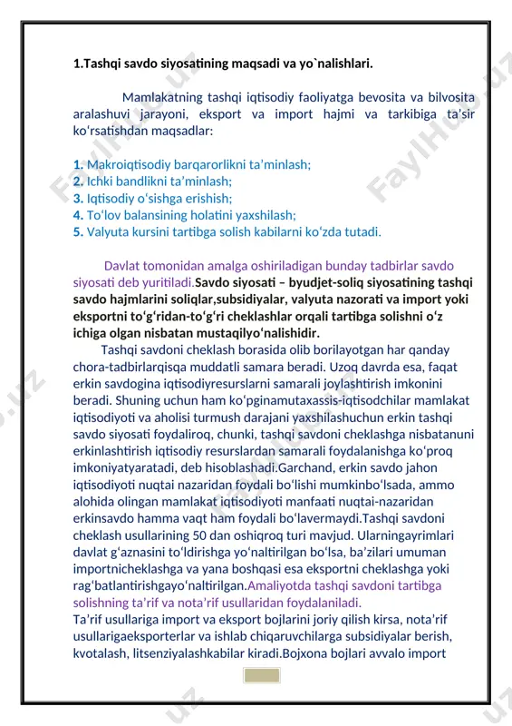 da band milliy ishlab chiqaruvchilar ishlab chiqarish hajmini s1 dan s2 ga qadar oshiradi va s2-s1 hajmdagi mahsulot pd bahoda sotiladi. shu hajmdagi mahsulotni iste’molchilar oshirilgan narxda sotib oladilar va a sohaga teng yо‘qotishga duch keladilar. ammo, bu yо‘qotish ichki ishlab chiqaruvchilarning о‘sgan foydasiga aylanadi.baholarning о‘sishi oqibatida iste’molchilar kо‘rilayotgan tovar iste’moli hajmini d1 dan d2 qadar qisqartiradi. bu yо‘qotish grafikda d soha bilan kо‘rsatiladi va u hech kimning foydasi bilan qoplanmaydi.s2-d2 oraliq tarif joriy qilingandan sо‘ngi import hajmi bо‘lib, shu hajmda tovarni iste’molchilar ilgarigidan yuqori bahoda sotib oladilar. buning natijasida ular turmush darajasida yо‘qotish rо‘y beradi. bu yо‘qotish grafikda c soha bilan belgilangan bо‘lib, u davlat byudjetiga borib tushadi. ya’ni, bu sohadagi iste’molchilarning yо‘qotishi davlatning foyda kо‘rishi bilan qoplanadi.tarif kiritilishi oqibatida iste’molchilar talabi arzon import tovaridan qimmat ichki tovarga yо‘naltiriladi.iste’molchilarning о‘sgan tо‘lovlari yuqori chegaraviy xarajatga ega, raqobatbardosh bо‘lmagan samarasiz ichki ishlab chiqarishni kengayishiga olib keladi. iste’molchilarning bu yо‘qotish b sohasi …