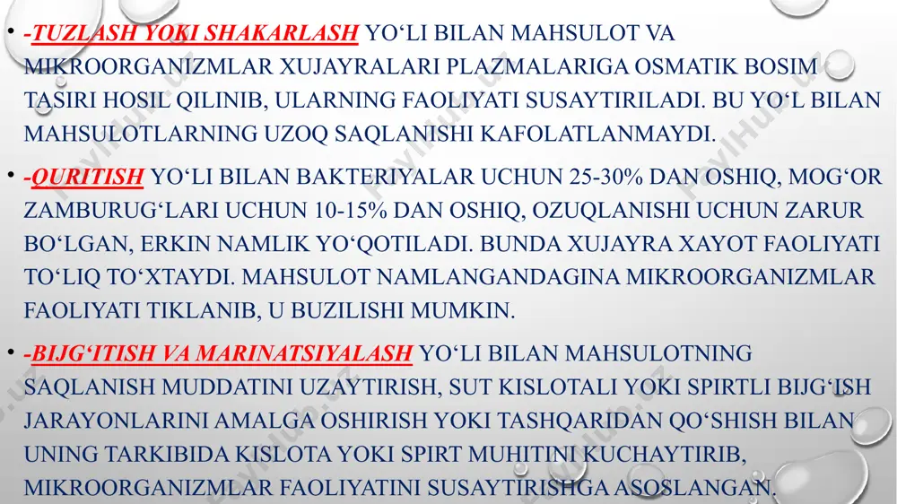 - parranda konservalari tabiiy, turli souslarda va jelelardagi turlari; - go‘shtli-o‘simlik no‘xotli, loviyali, sabzavotli va boshqa konservalar turlari; - quyuq ovqatlar ko‘rinishidagi konservalar; - bolalar ozuqasi konservalari quyida ayrim, keng tarqalgan konservalar tayyorlash texnologiyasi asoslari bilan tanishib chiqamiz. tushenka ishlab chiqarish uchun temir bankaga piyoz, murich, lavr yaprog‘i, tuz, hayvon yog‘i tozalangan go‘sht solinadi. qadoqlangan banka havosiz-lantirilib yopiladi va 115-1200c xaroratda sterilizatsiyalanadi. blanshirovkalangan go‘shtli konserva ishlab chiqarish uchun go‘sht avval 30-40 minut davomida tuz va murich qo‘shib qaynatiladi. bunda go‘sht massasi 40% gacha kamayadi. tayyorlangan go‘sht temir bankalarga qadoqlanib, yog‘, qaynoq bulon va ziravorlar qo‘shib yopiladi va sterilizatsiyalanadi. blanshirovkalangan konservalar bankalariga go‘sht ko‘proq joylanadi. tuzlangan go‘shtdan konservalar tayyorlash uchun go‘sht bo‘laklariga tuz, qora va qizil murich, shakar va nitrit natriy qo‘shib, to‘rt sutka 3-60c xaroratda saqlanadi. jele xosil qiladigan paylar yaxshilab maydalanib go‘shtga aralashtiriladi va bankalarga qadoqlanadi. bankalar yopilib 115-1200c xaroratda sterilizatsiyalanadi. tuzlangan go‘shtga nitrit natriy qo‘shishdan maqsad go‘shtga chiroyli …