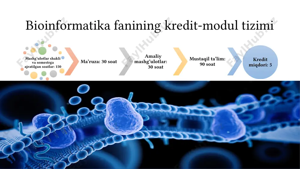mli o'qishni boshlaganida, o'rganilgan "biologik tahlillarni" axborot uzatilish va tahlil qilinishda sezilarli darajada natijalar ortadi. bioinformatika biologiyaning koʻplab sohalarining muhim qismiga aylandi. bioinformatikaning tahlil usullari ushbu soha rivojlanishidan oldin deyarli imkonsiz boʻlgan katta hajmdagi eksperimental maʼlumotlarni sharhlash imkonini beradi. genetika va genomika sohasida bioinformatika genomlarning funksional annotatsiyasi, mutatsiyalarni aniqlash va tahlil qilishda yordam beradi. bularning ichida muhim vazifalarnig biri gen ekspressiyasi va uni tartibga solish usullarini oʻrganishdir. dezoksiribonuklein kislota (dnk) nuklein kislotalarining bir turi. adenin (a), guanin (g), sitozin (c) timin (t) hamda fosfat kislota boʻladi. dnk ning nukleotidli tarkibi, yaʼni uning birlamchi strukturasi har bir organizm uchun oʻziga xos biologik informatsiyaning kod shaklda (qarang genetik kod) yozilishidir. (dnk) ribonuklein kislotalar (rnk) yuqori molekulali murakkab birikmalar, nuklein kislotalardan biri, monomerlari nukleotidlardan iborat. adenin (a) guanin (g) sitozin (c cytosine) uratsildan (u) biri hamda fosfor kislotasi qoldigʻi kiradi. (rnk) bioinformatika ham boshqa zamonaviy fanlar singari bir qancha fanlar, ya’ni molekulyar biologiya, …