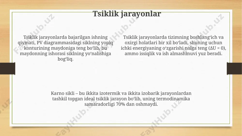gazning bajargan ishi, issiqlik sig'imi va aylanma jarayonlar - Page 4