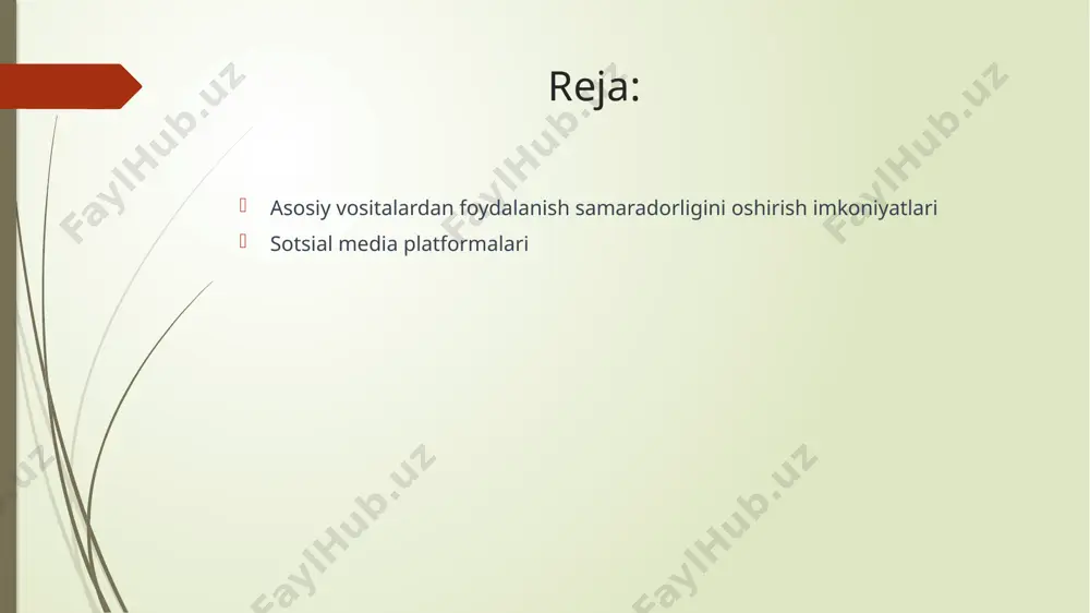 amkorlik qilish, reklama kampaniyalarini o'rnatish va sotish jarayonlarini avtomatlashtirish imkoniyatlari mavjud. linkedin: agar biznes-to-biznes (b2b) bo'lgan bo'lsangiz, linkedin platformasi yordamida sohalarni jalb qilish, mijozlar bilan aloqa o'rnatish va biznes tarmog'ini kengaytirish imkoniyatlari ortadi. e-pochta marketingi: e-pochta marketing vositalari, mijozlarga ma'lumotlar, ko'rsatmalarni yuborish, yangiliklar bilan doimiy aloqani saqlash, eng yangi chegirmalardan xabardor bo'lish va mijozlarning xarid hajmini oshirishga imkon beradi. mailchimp, sendinblue va klaviyo kabi e-pochta marketing platformalari bu jarayonni avtomatlashtirish imkonini beradi. bu asosiy vositalardan foydalanish imkoniyatlari, sotish hajmini oshirish va mijozlar bilan efektiv aloqani o'rnatishga yordam beradi. har bir vosita va platforma o'zining xususiyatlari va foydalanish usullari bilan bog'liq bo'lishi mumkin, shuning uchun sizning maqsadlaringiz va sotish tizimingizga mos keladiganlarini tanlash juda muhimdir. e’tiboringiz uchun rahmat image1.png image2.jpg image3.jpg image4.jpg /docprops/thumbnail.jpeg