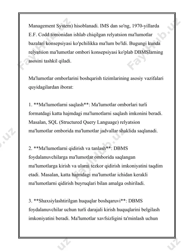 ining asosiy qismidir. to'g'ri va aniq ma'lumotlarni yig'ish tadqiqot natijalarini to'g'ri tahlil qilish va tushunish imkonini beradi. ma'lumotlarni to'plash usullari turli kategoriyalarga ajratilishi mumkin, jumladan, sifatli va miqdoriy usullar. 1. **sifatli usullar** sifatli usullar odatda matn, tasvir yoki ovoz kabi ma'lumotlarni o'z ichiga oladi va tadqiqot mavzusini chuqurroq tushunishga yordam beradi. ko'p hollarda bu usullar tadqiqot ishi yoki situatsiyalarni aniq tasvirlash va ta'riflash uchun qo'llaniladi. - intervyular: - tuzilmagan intervyular (respondent erkin javob beradi) - yarim-tuzyalastirilgan intervyular (barcha ishtirokchilar uchun bir xil savollar bilan) - tuzilgan intervyular (qat'iy rejalashtirilgan savollar) - kuzatish: - faol kuzatish (kuzatuvchi tadbirga bevosita aralashadi) - passiv kuzatish (kuzatuvchi tadbirdan chetda turadi va aralashmaydi) - hujjat tahlili: - matn, rasm, video kabi turli xil manbalardan ma'lumot yig'iladi. 2. **miqdoriy usullar** miqdoriy usullar sonli ma'lumotlarni yig'ish va analiz qilish imkonini beradi. bu usullar statistik tahlillar yordamida ma'lumotlarni o'lchash va solishtirish uchun ishlatiladi. - so'rovnomalar: - onlayn so'rovnomalar …