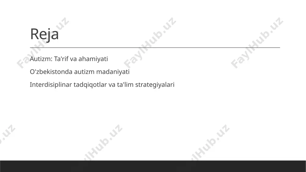 i 20-asrning oxirlarida boshlangan. o'limgacha bo'lgan davrda autizm haqidagi tushunchalar va diagnostika rivojlandi. 2 madaniy qabul - o'zbekistonda autizm madaniy jihatdan turlicha qabul qilinadi. ko'p hollarda, autizmga oid stereotiplar va noto'g'ri tushunchalar mavjud, bu esa qo'llab-quvvatlashni murakkablashtiradi. 3 tashkilot va qo'llab-quvvatlash - o'zbekistonda autizmni qo'llab-quvvatlash uchun turli tashkilotlar va jamoatchilik dasturlari mavjud. ular ta'lim, psixologik yordam va ijtimoiy integratsiyaga yordam beradi. autizm bilan bog'liq stereotiplar va ularning ta'siri. stereotiplar tushunchasi autizmga oid stereotiplar, odatda, bu kasallik haqida noto'g'ri ma'lumotlarga asoslanadi. ular odamlarning o'zaro munosabatlariga salbiy ta'sir ko'rsatadi. salbiy ta'sirlar stereotiplar autizmli insonlarni izolyatsiyalashga olib keladi, bu esa ularning ijtimoiy hayotga qo'shilishiga to'sqinlik qiladi va ahvolini yomonlashtiradi. o'zbekiston konteksti o'zbekistonda autizmga oid stereotiplar, ko'pincha, madaniy an'analarga asoslangan. ularni yengish uchun ta'lim va ongni oshirish muhimdir. o'zbekistonda autizmni qabul qilish va qo'llab-quvvatlash strategiyalari. 01 o'zbekistonda autizmni qabul qilish o'zbekistonda autizmni qabul qilish, oilalar va jamiyat o'rtasida yaxshi tushuncha va qo'llab-quvvatlashni talab qiladi. …