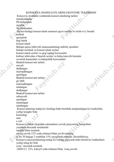 konserva mahsulotlarini gigiyenik tekshirish — DOCX