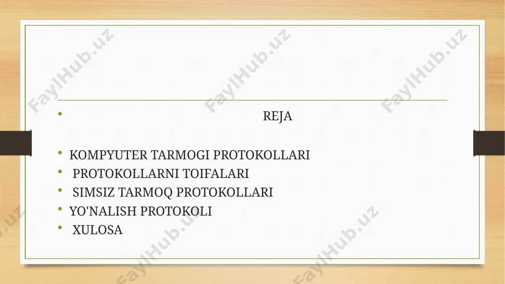 protokollarni toifalari ichki protokollar umumiy nomi yur (internal gateway protocol - ichki shluzi protokollari) mavjud. ularga avtonom tizimda qo'llaniladigan marshrutlash protokoli kiradi. bunday protokollarga rip, igrp, eigrp va ospf kiradi. har bir igp protokoli as ichida bitta marshrutizator domenni ifodalaydi. muxtor tizimda ko'p igp domenlari bo'lishi mumkin. shu igp protokolini qo'llab- quvvatlaydigan marshrutizatorlar marshrutlash domeni ichida bir-biri bilan bog'lanadi. rip va ospf ishlatadiganlar kabi bir nechta igp ishlaydigan marshrutizatorlar ikki alohida marshrutli domenga a'zo. bunday ruterlar chegara routerlari deb ataladi. tashqi protokollar egp (tashqi gateway protokoli - tashqi gateway protokollari) protokollardir turli avtonom tizimlar orasidagi marshrutlash. chegara gateway protocol (bgp) - bu tizimlar orasida eng yaxshi tanish bo'lgan protokollardan biridir. egp protokollaridan biri, ushbu avtonom tizimlar orasidagi translyatsiya va ayrim aslar o'rtasidagi aloqani ta'minlaydi. simsiz tarmoq protokollari internet protokoli turkumlari internet protokoli (ip) ning o'zi bilan birga, tcp, udp, http va ftp kabi yuqori darajadagi protokollarning qo'shimcha imkoniyatlarini ta'minlash uchun …