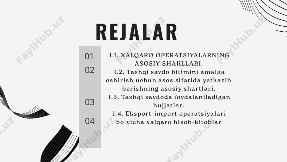 xvfda katta zaxira pozitsiyasiga ega bo’lishi lozim. 2. ushbu valyutada davlatlarning rasmiy xalqaro valyuta zaxiralarining nominali aks etishi kerak. 3. xvf tomonidan ushbu valyutada kreditlar berilishi lozim. 4. rezerv valyuta xalqaro to’lov vositasi vazifasini bajara olishi lozim. 2015 yil 30 noyabrda xvf xitoy yuanini xalqaro rezerv valyuta sifatida tan oldi. chunki, ushbu sanada xvf tomonidan yuanni sdrning valyuta savatiga kiritish to’g’risidagi qaror qabul qilindi. sdr xvfning xalqaro hisob birligi bo’lib, uning qiymati valyuta savati orqali aniqlanadi. valyuta savatining tarkibi har 5 yilda ko’rib chiqiladi. savat tarkibi 2016 yil kuzda ko’rib chiqildi va xitoy yuani sdrning valyuta savatiga beshinchi valyuta bo’lib kirdi. yuanning sdrning valyuta savatidagi ulushi 10,92% qilib belgilandi. 2020-2022 yillarda o‘zbekiston respublikasi tashqi savdo balansi va uning muvozanati (mln. aqsh dollar) yillar eksport import saldo savdo balansi muvozanati 2020 yil 15102,3 21153,8 -6051,5 0,71 2021 yil 16662,8 25507,7 -8844,9 0,65 2022 yil 19309,1 30699,3 -11390,2 0,63 import operatsiyalarining tahlili, …