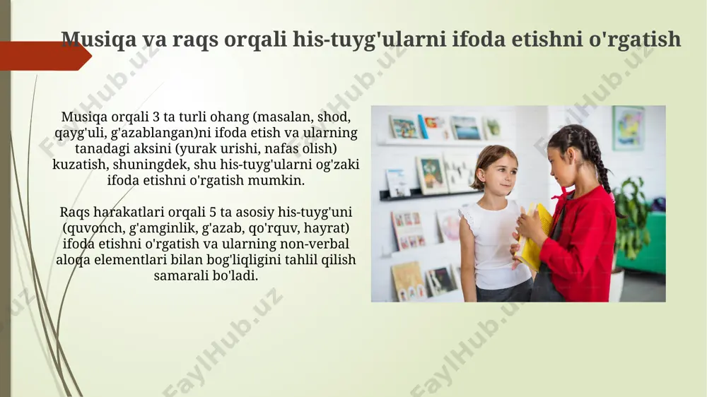 roll-playing, pantomimika va teatrlashtirilgan sahnalar kabi 3 xil badiiy usullar, 7-sinf o'quvchilarining nutq madaniyatini va noverbal aloqa ko'nikmalarini rivojlantirishga yordam beradi. badiiy ijodkorlik, masalan, 5-7 daqiqalik qisqa hikoyalar yozish orqali, o'quvchilarning fikrlash va ifoda etish qobiliyatlarini 20% ga oshirishi mumkin. tasviriy san'at orqali muloqot uslublarini tahlil qilish o'quvchilar 5 ta turli his-tuyg'ularni ifodalovchi 10 ta abstrakt rasmni tahlil qilib, ularning muloqotdagi ahamiyatini va qanday imo-ishoralar yordamida uzatilishi mumkinligini aniqlashlari mumkin. guruhdagi 4 o'quvchi "muvaffaqiyatli muloqot" mavzusida komiks yaratish orqali, obrazlar, ranglar va matnlar yordamida samarali muloqotning 2 ta asosiy prinsipini ko'rsatishlari mumkin. o'quvchilarning ijodini namoyish etish va baholash guruh loyihalari natijalarini namoyish qilish va 3-5 kishilik guruhlarning har bir a'zosining hissasi uchun individual baholash (50% guruh reytingi va 50% individual hissa) tizimini qo'llash samarali bo'lishi mumkin. o'quvchilarning ijodkorlik darajasini aniqlash uchun 10 balldan iborat rubrika yaratish va unda ijod mahsulotining mazmuni, shakli, taqdimoti va auditoriya bilan o'zaro munosabati kabi mezonlarni …