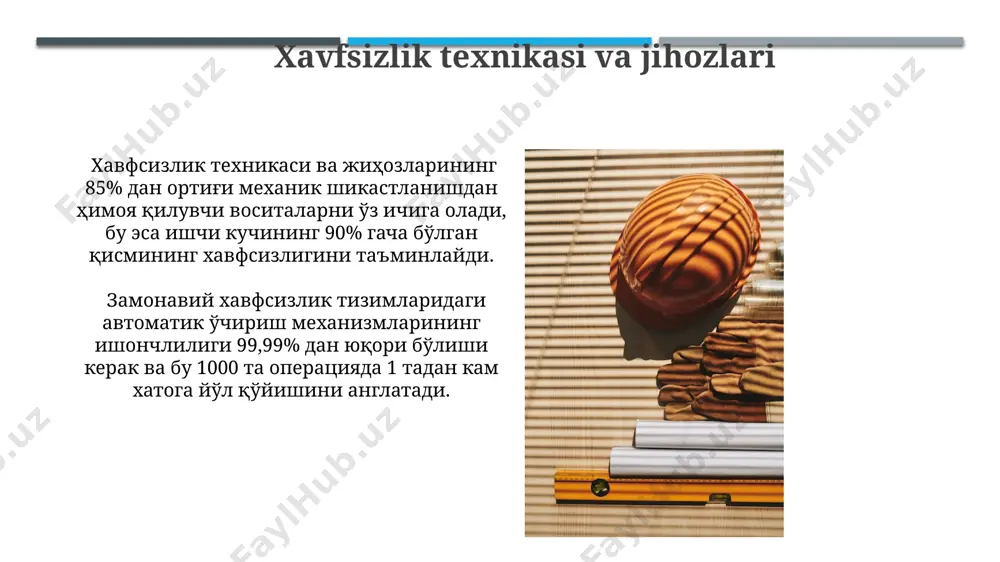 ar samarali qo‘llanilishi xodimlarning xavfsizlikka bo‘lgan munosabatini 30% ga yaxshilaydi. e'tiboringiz uchun rahmat @taqdimot_robot image1.jpg image2.jpg image3.jpg image4.jpg image5.jpg image6.jpg image7.jpg image8.jpg image9.jpg