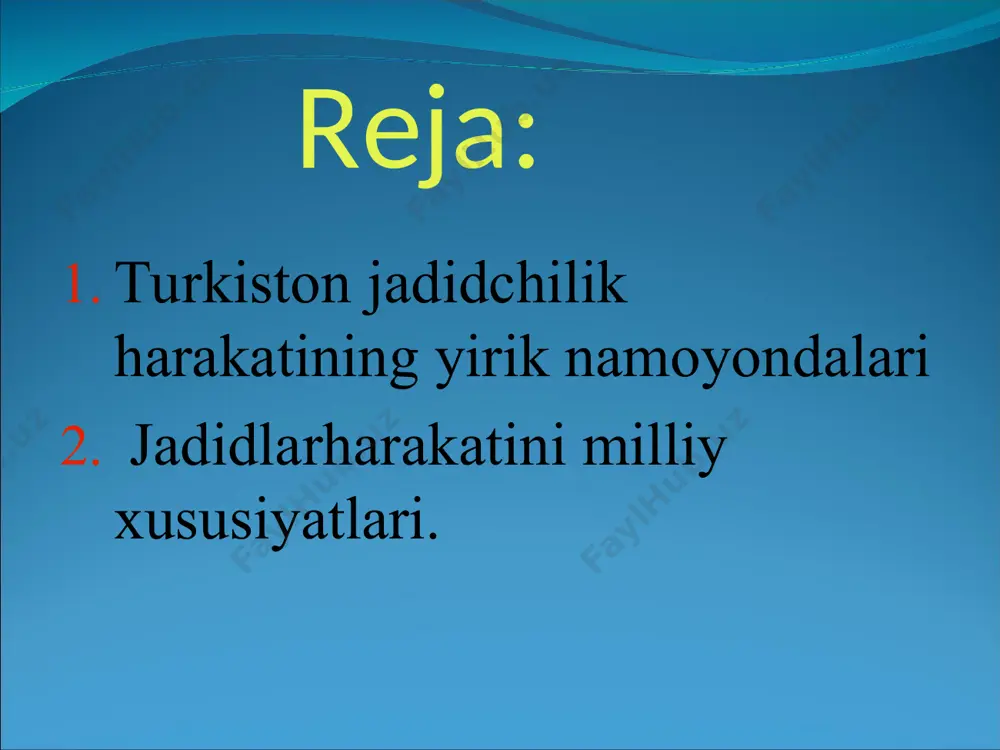 q, istanbul shaharlarida bo`ldi. yangiusul maktablarida ishlab, geografiya bo`yicha 8 ta darslik yaratdi. abdulla avloniy (1878-1934) o`zbek xalqining atoqli shoiri, muallimi va mutafakkiri, jadidchilarning yetuk vakillaridan biridir. u o`z tarjimoi holida: “turli gazeta va jurnallar o`qishga tutindim. 1904 yilda jadidlar to`dasiga kirdim. mirobodda “usuli jadid” maktabi ochib o`qituvchilik qila boshladim”, deydi. abdulla avloniy o`zi ochgan maktab uchun to`rt qismdan iborat “birinchi muallim”, “ikkinchi muallim”, “maktab gulistoni”, “turkiy guliston yoxud axloq” kabi darsliklar va o`qish kitobini yaratdi. maktab-maorif ishlariga ko`mak ko`rsatuvchi “jamiyati xayriya” tashkil etdi. “nashriyot” shirkati tuzib, xadrada “maktab kutubxonasi” kitob do`konini ochadi. abdurauf fitrat (1886-1938) jadidichilik harakatining yirik namoyondalaridan biridir. u hali 1909-1913 yillarda o`qishni istanbulda davom ettirib yurgan kezlarida f.xo`jaevning bergan ma`lumotiga ko`ra abdurauf fitrat hamyurtlari bilan birgalikda «buxoro ta`limi (umumiy) maorif jamiyati»ni tuzgan. bu jamiyat buxoroliklarning o`zaro moddiy-ma`naviy uyushmasi vazifasini bajargan. bu davrda turkiya «yosh turklar» inqilobidan mast davrni o`z boshidan kechirardi. turkiyadagi bunday inqilobiy muhit albatta …