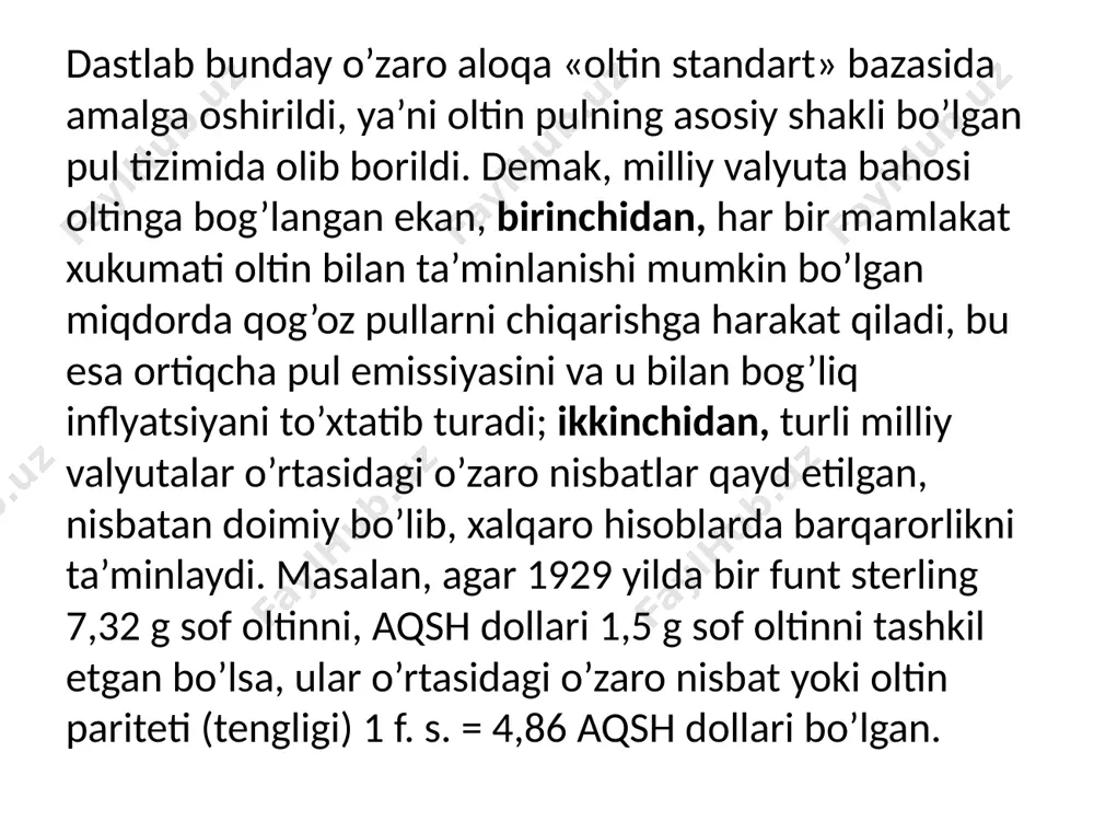 keladi. 1991 y. oʻzbekistonning oʻz mustaqilligini qoʻlga kiritish boshqa nufuzli xalqaro tashkilotlar qatorida xvfga aʼzo boʻlib kirishi uchun shartsharoit yaratdi. 1992 y.ning 2 iyulida "oʻzbekiston respublikasining xalk,aro valyuta fondi, xalqaro tiklanish va taraqqiyot banki, xalqaro rivojlanish uyushmasi, xalqaro moliya korporatsiyasi, investitsiyalarni kafolatlash boʻyicha koʻp tomonlama agentlikka aʼzoligi toʻgʻrisida" oʻzbekiston respublikasi qonunining qabul kilinishi mamlakatimizni xvfga teng huquqli aʼzo boʻlib kirishi uchun huquqiy asos boʻldi. 1992 y. 27 apr.da oʻzbekiston xvf aʼzoligiga qabul qilindi va toshkent sh.da uning vakolatxonasi ochildi. 1998 y. 18 martda oʻzr vazirlar mahkamasining "xalqaro valyuta fondi bilan hamkorlikni chuqurlashtirish boʻyicha choratadbirlar toʻgʻrisida" qarori qabul qilindi va respublikaning xvf bilan aloqalarini yanada rivojlantirish tadbirlari ishlab chiqildi. 2002 y.da oʻzbekiston hukumati va xvf oʻrtasida memorandum imzolandi. 2003 y.ning iyun oyida oʻzbekiston respublikasi hukumati va markaziy banki tomonidan "joriy xalkaro operatsiyalar boʻyicha milliy valyutani erkin ayirboshlash boʻyicha harakat rejasi" ishlab chiqildi va u xvfga taqsim etildi. 2003 y.ning 15 okt.da …
