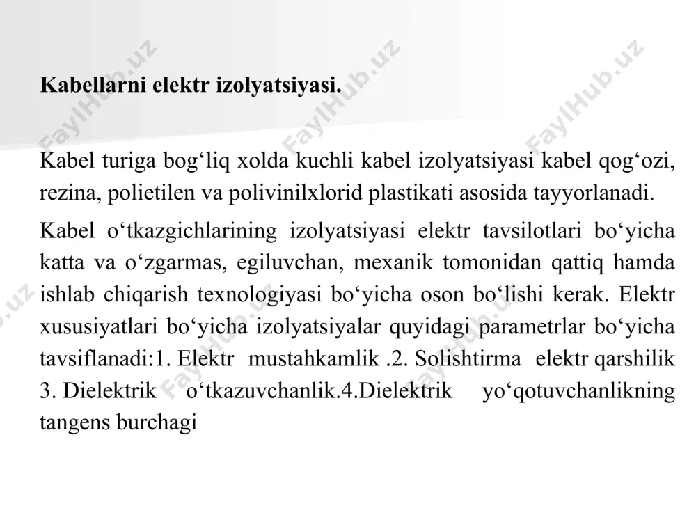 gan polistirollar bir–biridan rangi bo‘yicha farq qiladi, ularning rangi qizil, havo rang va ko‘k rang. polistirolning kamchiligi past issiqlik temperaturasiga chidamsizligi, ya’ni 65...80°s da o‘z xususiyatini o‘zgartiradi. polietilen – suyuq etilen polimerizatsiya yo‘li bilan olinadi, u oppoq rangda bo‘lib (ba’zi bir paytda oq–sariq rangda bo‘ladi), ushlaganda parafinga o‘xshagan bo‘ladi. yondirilganda sekin–asta yonadi va havorang alanga bilan tutaydi. polietilen termoplastik material, uning yumshatish temperaturasi 110°c atrofida, odatdagi temperaturada unga hech qanday kislota va ishqorlar ta’sir qilmaydi. polietilenni ikki xil yo‘l bilan olish mumkin; yuqori bosim ostida (150...300 mpa yoki 1500...3000 atm) ya’ni +200°c va past bosim ostida (0.3...0.4mpa yoki 3...4atm), ya’ni +80°c temperaturada. past bosim ostida olingan polietilenning solishtirma zichligi katta (0,98 g/sm3 gacha) va kristalsimon shaklida bo‘ladi. polietilen asosan mayda granul–bo‘laklardan o‘lchamlari 3 mm bo‘lgan holatida ishlab chiqariladi. poriyli (po‘kaksimon) – polietilen tarkibiga gaz hosil qiluvchilar yoki parofor yuborilib, u ma’lum bir temperaturalarda gazsimon shakliga o‘tadi va undan olinadi. polivinilxlorid–vinilxlorid …