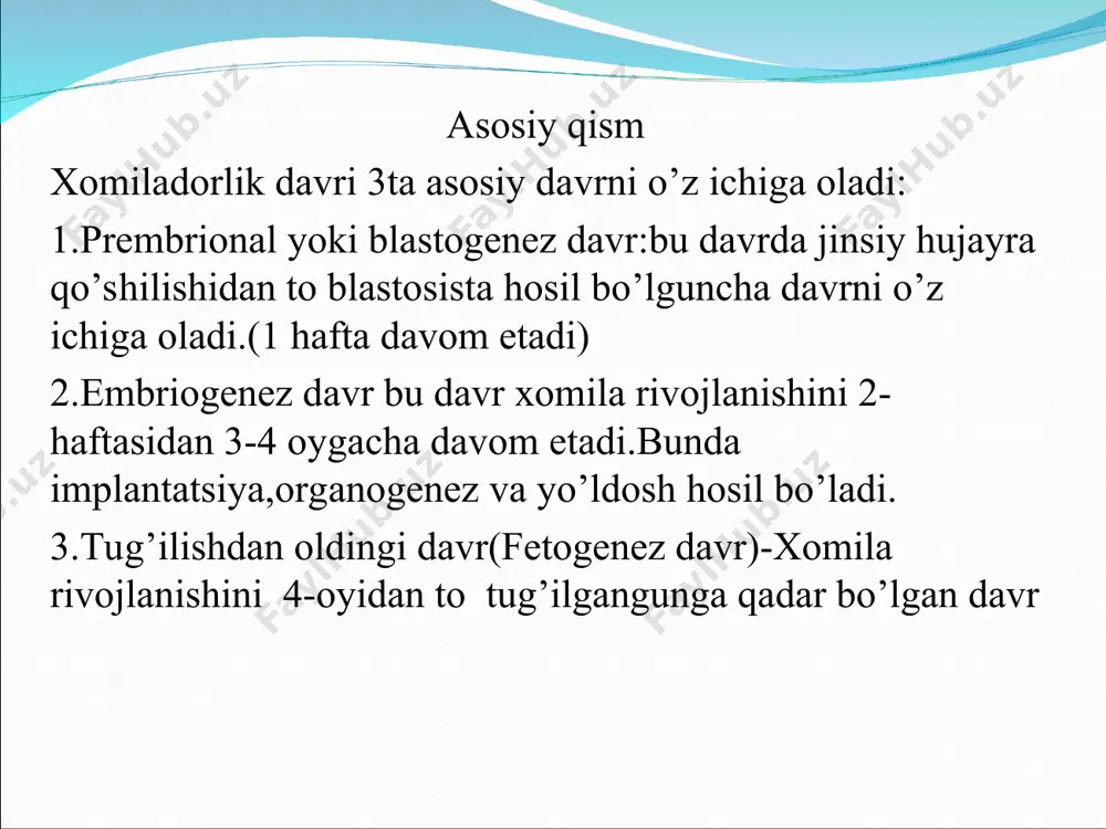 itsillinlar xomila uchun xavsizroq sefalosporinlarni ba’zi yomon ta’sirlari bor gipoprotonimiyaga sabab bo’lishi,qon elementlarini parchalashi anemiya keltirib chiqarishi aniqlangan ii. antibiotiklar ayrim guruh dorilar umuman qo’llanilmasligi kerak.embriotoksik ta’siri yuqori dorilar;levomitsetin,tetrasiklin,trimetaprim rifampitsin: iii.kimyoviy strukturga ega ayrim antibiotik va antibakterial dorilar og’ir holatlarda ehtiyotkorlik bilan qo’llanilishi kerak chunki folat kislota sintezini buzarkan..bularga:nitrofuranlar,sulfanilamidlar,aminoglikozidlar tetrasiklin xomiladorlik davrda qo’llash tishlarni sariq rangga kirib qolishi tishlar gipoplaziyasiga sabab bo’lishi mumkin tetrasiklin va streptomitsinni qo’llash mikromiyeliyaga,skelet mushaklar o’sishini buzadi.streptomitsin,gentamitsin kabi aminoglikozidlarni qo’llash ototoksik,nefratoksik ta’sirni keltirib chqaradi.levomitsetin kollaps va kulrang sindrom chaqiradi. antibakterial dori vositalar: sulfanilamidlar(ko-trimaksazol,biseptol) xomiladorlikni 1-trimestirida qo’llanilishi teratogen ta’siri borligi ya’ni yurak-qon tomir tizimida buzilishlarga sabab bo’lishi,diafral grijaga sabab bo’lishi , jigarda bilirubinni oqsil bilan boglanishini buzadi va sariqlik,erkin holatda ko’payib bosh miyada bilirubin ensefalopatiyasiga sabab bo’lishi mumkin. nitrofuranlar ( furazidin,furagin,furazolidon) –bu guruh dorilar qon elementlarini gemolizga sabab bo’ladi. nitroimidazol unumlari(metronidazol)- bu guruh dorilarni ham xomiladorlikni 1-trimestirida qo’llanilishi embriotoksik ta’siri borligi aniqlandi. ftorxinolon unumlari:suyak va tog’ay sistemasi …