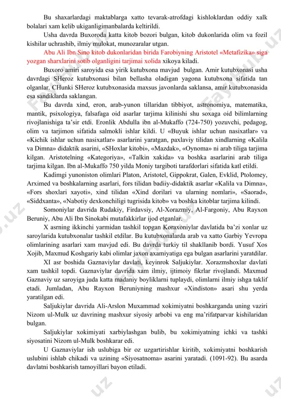 davrda qishloq xujaligida foydalaniladigan yer maydonlari kengaydi, kuplab sugoriladigan yerlar ochildi, sugorish inshootlari tiklandi, yangilari kurildi, paxta, zigir, kanop ekilib, ularning tolasidan mato tukildi. movrounnaxr, xususan, xorazm, urganch, fargona, samarkand va buxoro shoyisi dunyoga mashxur bulgan. qishloq xujaligi, xunarmandchilik va savdoning rivojlanishiga yul ochildi. natijada yakin va urta sharq davlatlari: rossiya, ispaniya, xindiston, xitoy, vizantiya bilan savdo ishlari olib borildi. tanikli olim f.sulaymonova sharq madaniyatining ispaniyaga va u orqali ovrupaga ta’siri xakida gapirar ekan, «pireney yarim orolining arablar tomonidan bosib olinishi insoniyat tarixining eng yangi saxifalarini ochib berdi. makedoniyalik alekandr orzu kilgan shark va garbning yangi davr boshlandi. bu jarayonning, ayniksa, ovrupo madaniyatining rivojiga ta’sir etibgina kolmay, balki umuman, ovrupolik odamning psixologiyasi, tafakkuri, xarakteri, xayot tarzini, tarixiy jarayonini tudan uzgartirib yubordi», - deydi va matematika, falsafa, astronomiya, tabiat, tibbiyot, xulk-odob, turmush tarzi, ijtimoiy iktisodiy xayotiga kay darajada ta’sir etganligiga ishonarli dalillar keltiradi. x asrdan boshlab movrounnaxr va xurosonda mustakil feodal …