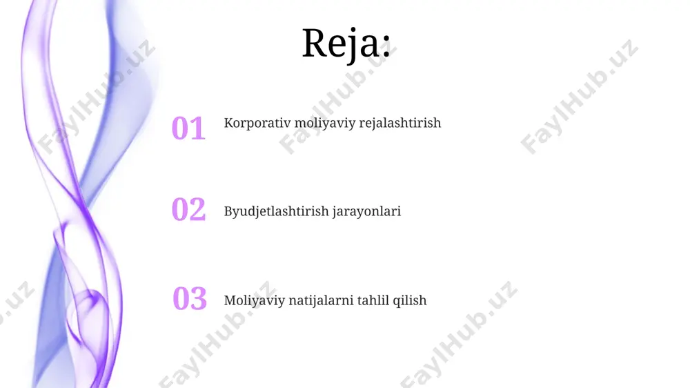 beradi. kapitalni boshqarishda samarali portfel diversifikatsiyasi muhim; masalan, 50% aksiyalar, 30% obligatsiyalar va 20% ko'chmas mulkdan iborat portfel, global moliyaviy inqirozlarga nisbatan chidamlilikni oshiradi. moliyaviy nazorat va hisobot berish xalqaro standartlarga muvofiq, moliyaviy nazorat va hisobot berish tizimlarini joriy etish natijasida 500 dan ortiq xodimi bo'lgan kompaniyalar daromadini 10% ga oshirgan. 2022-yilda toshkentdagi yirik korxonalarning 85%i moliyaviy nazorat tizimlarini avtomatlashtirish orqali xarajatlarni 15% ga kamaytirgan. moliyaviy hisobotlarni tayyorlash muddati samarqand viloyatidagi korxonalarda o'rtacha 7 kunni tashkil etadi, bu esa biznes jarayonlarining samaradorligini pasaytiradi. investitsiyalarni rejalashtirish va baholash germaniyadan keltirilgan texnologiyalarni o‘rnatishga 3 million evro sarmoya kiritilgan loyiha, 5 yillik davr ichida 10% roi (return on investment) ko‘rsatkichiga erishishni maqsad qilgan, ammo valyuta kursi o‘zgarishi kabi tashqi omillarni hisobga olish zarur. markaziy osiyoda, xususan o‘zbekistonda, 2024-yil uchun rejalashtirilgan infratuzilma loyihalariga 15 milliard dollar investitsiya kiritilishi kutilmoqda, bu esa risklarni diversifikatsiya qilish va yuqori rentabellikka erishish uchun ehtiyotkorlik bilan baholanishi kerak. 2023-yilda …
