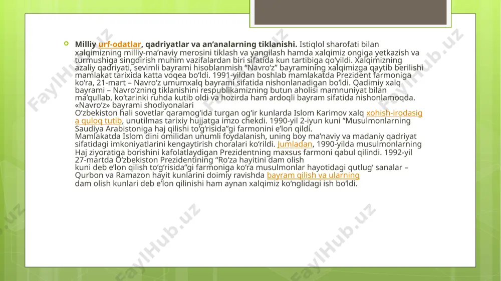 tarixiy taqdimot: milliy urf odatlar an'analar qadriyatlarning qayta tiklanishi - Page 4
