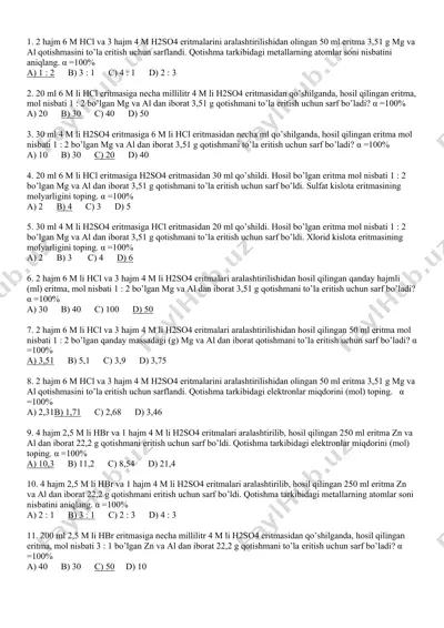 kimyo test baza 1000 talik — DOCX