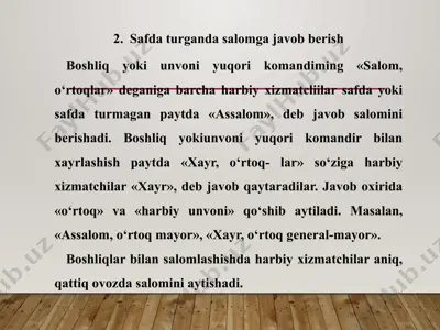 harbiy xizmatlar uchun salomlashish protokollari — PPTX