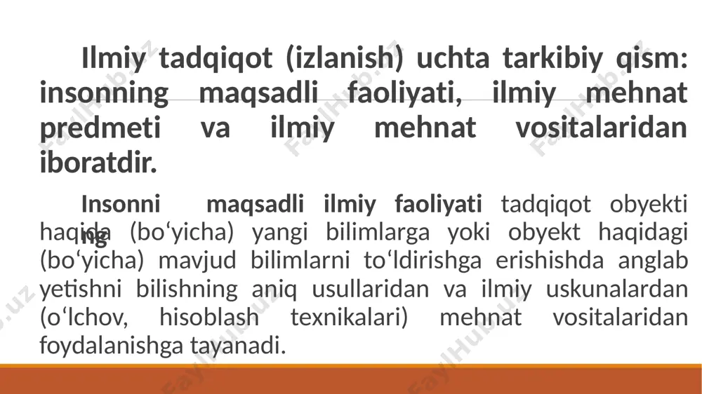 o‘yicha shakllantirilgan bir necha birlamchi gipotezalar orasida eng maqbuli tanlab olinadi. birlamchi ilmiy gipotezani ishonchliligini aniqlash maqsadida ayrim hollarda birlamchi ekspertiza, ya’ni tajribalar o‘tkazish zaruriyati ham tug‘iladi. ilmiy tadqiqotlarning nazariy izlanishlar bosqichida fundamental fanlardan olingan qonuniyatlarning tadqiqot obyektiga bog‘lab analiz va sintez qilish va shuningdek, matematik apparatlardan, nazariy elektrotexnika va boshqa nazariy bilimlardan foydalanib hozirgacha ma’lum bo‘lmagan yangi qonuniyatlarni ochishga erishish ko‘zda tutiladi. nazariy tadqiqot qabul qilingan ilmiy gipotezani analitik rivojlantiradi va tadqiqot olib borilayotgan ilmiy muammoning nazariyasini yaratilishiga aytganda olib kelishi kerak. boshqacha bilimlar tizimini borilayotgan muammo tadqiqot doirasida olib ilmiy umumlashtirishdir. yaratilgan ushbu nazariya izlanishlar olib borilayotgan muammoga voqelik va faktlarni oid belgilab va oldindan qobiliyatiga ega bo‘lishi tushintirib bera olish kerak. eksperimental tadqiqotlar – ilmiy asosida eksperimental tadqiqotlardan qo‘yilgan ko‘zlangan tajribadir. maqsad ilmiy muammo (masala) yechimining to‘g‘riligini tekshirib ko‘rish bo‘lib, uning tasdiqlashi yoki olib borilayotgan inkor etishi mumkin. obyekt natijasini tadqiqot masala) bo‘yicha fundamental (muammo izlanishlar yoki …