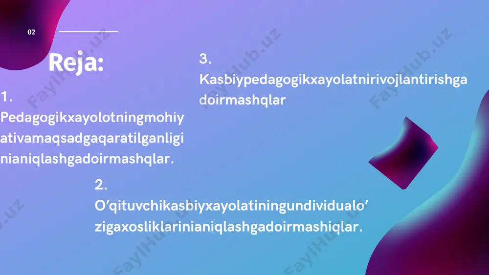 ra bunga javoban, derazani ochishni buyurdi, tashqaridan kirgan yoqimli havo dimoqqa urilib, barchani bahri-dilini yana ham ochib yubordi. - ko‘rayapman, - dedi nigora kulib; - barchangizning kayfiyatingiz chog’. kelinglar, mana shu tasodifiy shodlikni qo‘ldan bermaymiz, buning uchun biz «shodlik yomg‘iri» mavzusida insho yozamiz. mavzu nomini o'zgartirishingiz mumkin. - men uning sarlavhasini «yomg‘ir nima haqida shivirlaydi?» deb qo‘ysam maylimi? — so‘radi o‘quvchilardan biri. - mayli... hozir hammasi mumkin. siz hozirgi hodisa haqida qanday o‘ylasangiz, uni qanday xayoliy tasavvur qilib, his etsangiz, xuddi o'shanday yozing. 07 2-guruh – “xayol” 2-masala: adabiyot darsida o‘quvchilar adabiy chizgining yaratilishi ustida ishlashardi. o‘qituvchi o'quvchilaming har biriga ularning o‘zlariga yaqindan tanish bo'lgan kishilarning tashqi qiyofasini tasvirlashni tavsiya qildi. barcha bolalar yozishdi o‘qituvchi kim yozib bo‘lgan bo'lsa, o'qita boshladi. shu payt bir o‘jar bola ruxsat so'rab o‘z yozganlarini o'qiy boshladi. o‘qituvchi esa sekingina «oh» deb yubordi: o'quvchi tasvirida uning ko‘rimsiz tashqi qiyofasidagi alomatlar shunchalik mohirlik bilan qamrab olingan …