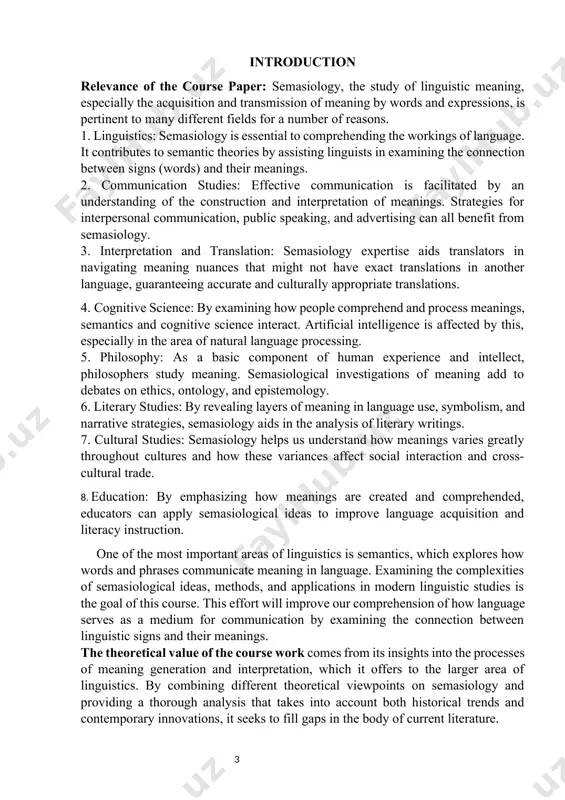 of semasiology as well as how it interacts with other areas of linguistics including pragmatics and semantics. the focus of this coursework, on the other hand, is the distinct linguistic components (words, phrases, and idioms) that are examined using a semantic lens in order to determine their meanings in various settings. in addition to improving theoretical knowledge, my coursework seeks to provide useful insights that help improve linguistics research and application across a range of domains. by studying semasiology, we hope to advance academic discussion in this crucial field of research and provide light on the deep relationships between language structure and function. definition of semasiology: within the field of linguistics, semantics examines the meanings of words, phrases, and symbols. it specifically addresses the assignment of meaning to linguistic units and the temporal evolution of those meanings. the greek terms "sēmasia" (meaning) and "logos" (study or discourse) are the source …