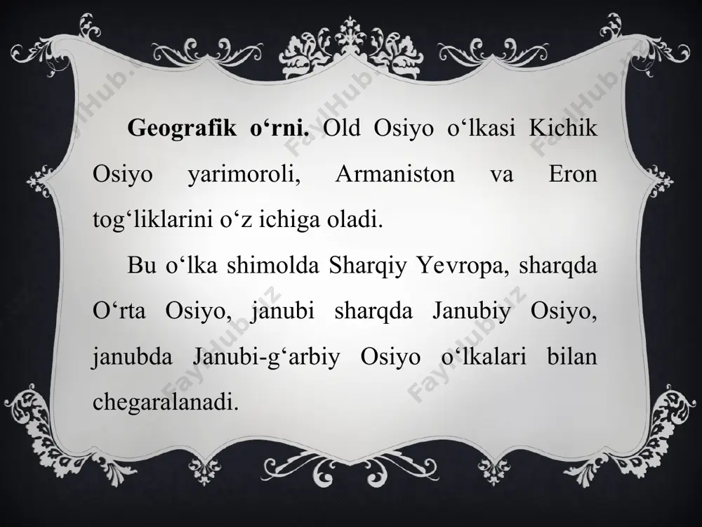 i cho‘l tuproqlari uchraydi. o‘lkada o‘simliklardan dub, buk, grab, eman, yovvoyi tok, chirmoviq, xandon pista, xurmo daraxti, jiyda kabi o‘simliklar o‘sadi. hayvonlardan tog‘ qo‘yi va echkisi, yo‘lbars, qoplon, to‘ng‘iz, cho‘l mushugi, jayron, chiyabo‘ri, turli kemiruvchilar, ilonlar, qushlardan qizil g‘oz, o‘rdak, baliqchi qush va boshqalar yashaydi. 6-sinf geografiya darsligi asosida 68-mavzu: darslik va 6- sinf atlasidagi xaritalar asosida o‘z bilimingizni sinab ko‘ring va baholang. buning uchun dastlab barcha paragraflardagi atama, tayanch tushuncha va nomlar, nazorat uchun savollarga bergan javoblaringizni eslang va yana takrorlang.
