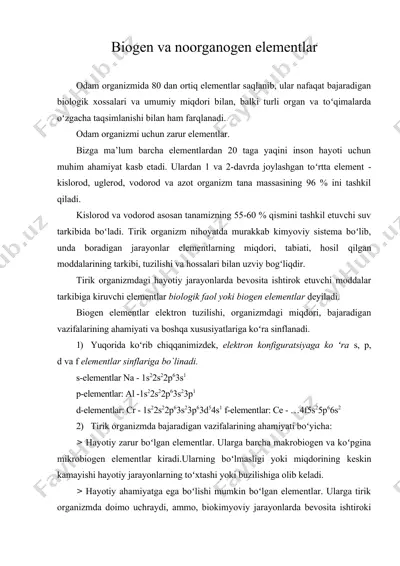 biogen va noorganogen elementlar — DOC