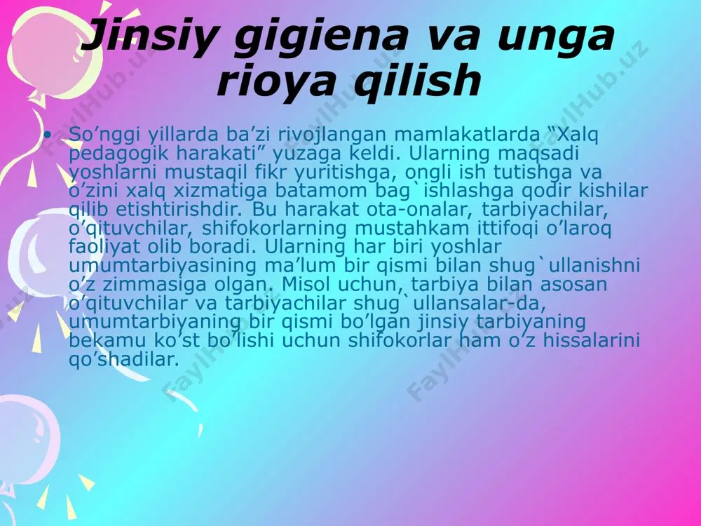 oidlar harakatchanligini susaytirib yuboradi. demak, bepushtlikning barcha turlarida ham ovqat tarkibida etarli mikdorda oqsillar, yog`lar, uglevodlar, vitaminlar va minerallar bo’lishi shart ekan. agar bemor o’ta ozg`in bo’lsa, uning ovqati tarkibida yog`li go’sht mahsulotlari, shirinliklar, xamir taomlar bo’lishi shart hisoblanadi. semizlikka mubtalo kimsalar oziqalari orasida yog`li go’shtlar (ayniqsa, cho’chqa hamda qo’y yog`lari), baliq, asal, shirinliklar, xamir taomlar keskin cheklangan mikdorda bo’lishi lozim. umuman olganda, semizlikning o’zi bepushtlikka etaklov-chi xatarlardan hisoblangani bois, dastavval ortiqcha vazndan xalos bo’lish talab etiladi. shu bois quyidagi taomlar semiz-larga tavsiya etilmaydi. pushtdor etuvchi taomnoma tarkibida quyidagilar bo’lmog`i joiz hisoblanadi: - tarkibida zaruriy aminokislotalar mavjud bo’lgan to’laqonli oqsillarga boy mahsulotlar: tuxum, baliq, tovuq, mol go’shti va h.k.lar. - tarkibida yog`da eruvchan vitaminlar e, a, d kabilarga boy kungaboqar, makkajo’xori, eryong`oq, zaytun yog`lari, baliq yog`i, jigar va h.k.lar. jismoniy kuchning quyilib kelishi uni faoliyatga boshlaydi. tengdoshlar bilan guruhlashish bolada o’zaro harakat, jamoa tartibiga bo’ysinish, hurmatga ega bo’lish va o’z …