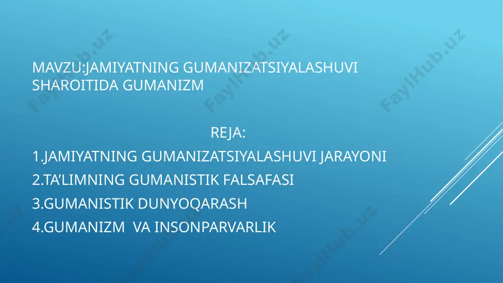 haxsning umumiy madaniy, ijtimoiy, axloqiy va kasbiy rivojlanishining birligini nazarda tutadi. bu ijtimoiy pedagogik tamoyil ta’lim maqsadlari, mazmuni va texnologiyasini qayta ko‘rib chiqishni taqozo etadi. xuddi shunday holat ko'pincha "insonparvarlik" tushunchasi bilan birlashtiriladigan "insonparvarlik" tushunchasiga nisbatan ham kuzatiladi. binobarin, insonparvarlik – insonning axloqiy-psixologik xususiyatlarining yig‘indisi bo‘lgan, insonga eng oliy qadriyat sifatidagi ongli va empatik munosabatni ifodalovchi sifatdir. gumanizm mafkuraviy qadriyatlar majmuasi sifatida insoniyat tomonidan o'z taraqqiyotining uzoq va qarama-qarshi yo'lida ishlab chiqilgan va umuminsoniy deb ataladigan barcha oliy qadriyatlarni o'z ichiga oladi; xayriya, erkinlik va adolat, qadr-qimmat inson shaxsiyati, mehnatsevarlik, tenglik va birodarlik, kollektivizm va internatsionalizm va boshqalar. gumanizm xiv asrda italiyada boshlangan falsafiy, intellektual va madaniy harakat sifatida ham tanilgan uyg'onish davri va u evropa bo'ylab tarqalib, o'rta asr katolik mentalitetining teosentrizmini buzdi. the teosentrizm xudoni hamma narsaning markazi deb bilgan, yo'l beradi antropotsentrizm, bu erda inson markazni egallaydi va hamma narsaning o'lchovi sifatida turadi. shu ma'noda gumanizm inson …