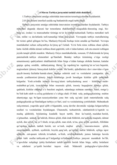tarbiya jarayonini tashkil etish shakillari — DOCX
