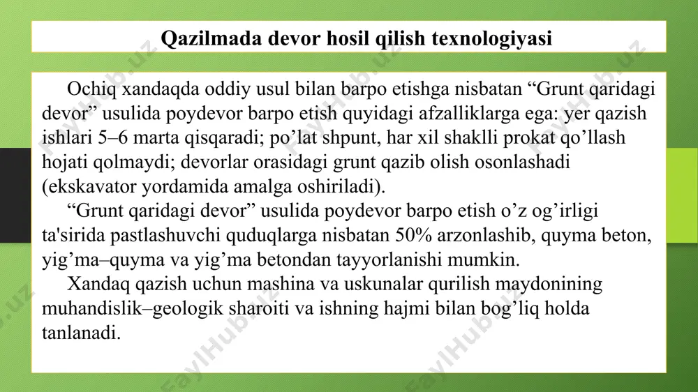 to’kma inshootlarni qurishda qazilmada devor hosil qilish texnologiyasini qo’llash kamchiliklari - Page 5