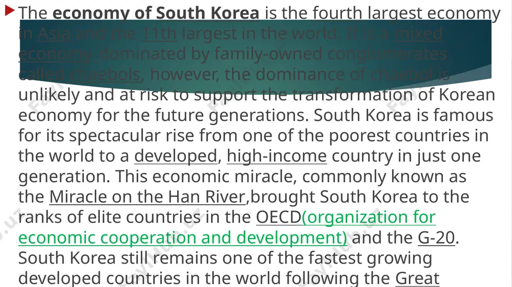 .)[9] public finances public debt 33.7% of gdp (2012 est.) revenues $296.1 billion (2013 est.) expenses $287.2 billion (2013 est.) economic aid oda, $900 million (donor) (2009) aid to north korea excluded foreign reserves $368.1 billion (november 5, 2015 est.) the growth of ict(information and communication technology) industry has been far concentrated on the hardware sector, which focuses on expanding wired and wireless telecommunication network penetration rather than the software sector, which creates innovative applications and value-added services. the economy of south korea is the global leader of consume electronics, mobile broadband and smartphones. south korea's lcd tv global market share also jumped to 37 percent in 2009, from 27 percent at the end of 2007, and it will soon replace japan as the world’s number-one lcd tv supplier. the economy of south korea ranks no.1 in the world in ict development index 2015 and 2015 bloomberg innovation index. on …