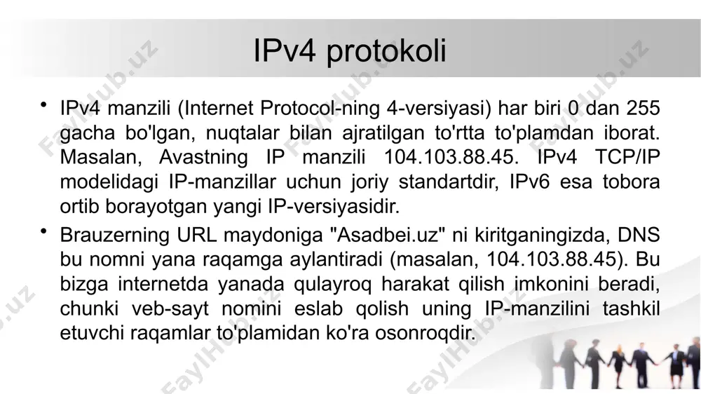 a ushbu protokolning qo'llab-quvvatlagan tashqi taraflar yordamida amalga oshiriladi. bu, manzillarni tashqi taraflar yordamida avtomatik ravishda taqsimlash va tashqi taraflarni avtomatik ravishda topib olish imkoniyatini beradi. ipv4 imkoniyatlari: 1. adreslarni taqsimlash: ipv4 32 bitlik manzillarni taqsimlash imkoniyatiga ega. bu 4.3 milliarddan kam manzillarni berish imkonini beradi. bu esa manzil egasi sanoqning cheklanib ketishiga olib keladi. 2. yayilishda ko'p ishlatilishi: ipv4 internetning asosiy protokoli sifatida yillar davomida rivojlangan va ko'p joyda ishlatilgan. bu tarmoq vositalarining katta qismi uchun odatiy bo'lib qolgan bir variant hisoblanadi. 3. kompaktlik: ipv4 manzillari 32 bitlik sonlar to'plami bo'lib, manzil o'lchamining katta bo'lishi mumkin. bu manzillar qisqa bo'lishi va xotira uchun kam joy egallashi aniq bo'lishi bilan xususiyatlarga ega. ipv6 imkoniyatlari: 1. adreslarni taqsimlash: ipv6 128 bitlik manzillarni taqsimlash imkoniyatiga ega. bu 3.4 x 10^38 ta manzillarni berish imkonini anglatadi. bu esa manzil egasi sanoqning cheklanib ketishiga olib keladi. 2. yayilishda keng ishlatilishi: ipv6 protokoli internet tarmoqlarining …