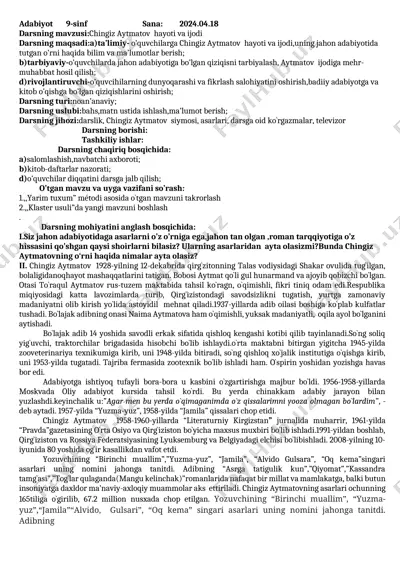 chingiz aytmatov hayoti va ijodi — DOCX