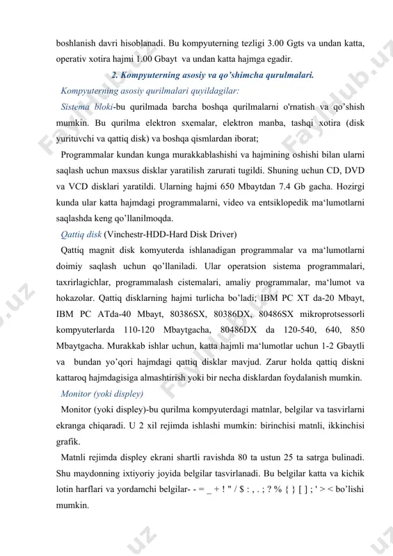 us tugmalar: [esc] [enter] [ctrl] [alt] [shift] [tab] [insert] [delete] [backspace] [capslock] asosiy tugmalar va ularning vazifalari f1-tugmasi ko’p dasturlarda bosilganda sizga yerdam buradi ya‘ni nima qilishni tushuntiradi. enter-tugmasi tasdiklash tugmasi bu tugma orqali kirgizayotgan ma‘lumotlarni kompyuter xotirasiga kiritiladi. esc-inkor tugmasi bajaraetgan vazifalarni inkor qilish mumkin, ba‘zi br dasturlarda chiqish vazifasini ham bajaradi. shift-tugmasi orqali tugmani tepa qismida ko’rsatgan belgilarni chikazish mumkin yoki harflarni registirini almashtirish mumkin. misol: agar siz 1-tugmasini bossangiz, ekranda 1 raqami chikadi, agar shift-ni bosib turib, 1-ni bossangiz, undov belgisi (!) chikadi. agar siz a-tugmasini bossangiz sizga ekranga a-harfi chop etiladi. agar shift orqali bosilsa, katta a harfini chiqaradi. capslock-tugmasi orqali katta harfdan kichikga va kichikdan kattaga o’tish mumkin (capslock chirokchasi yonsa, katta harflar, uchirilsa kichik harflar). tab-bu tugma orqali bir oynadan ikkinchi oynaga o’tish yoki 8-xonaga surish. ctrl va alt bu tugmalar o’zlari hech narsani bajarmaydi ammo bu tugmalarni bosib turib boshqa tugmani bosangiz bosilgan …