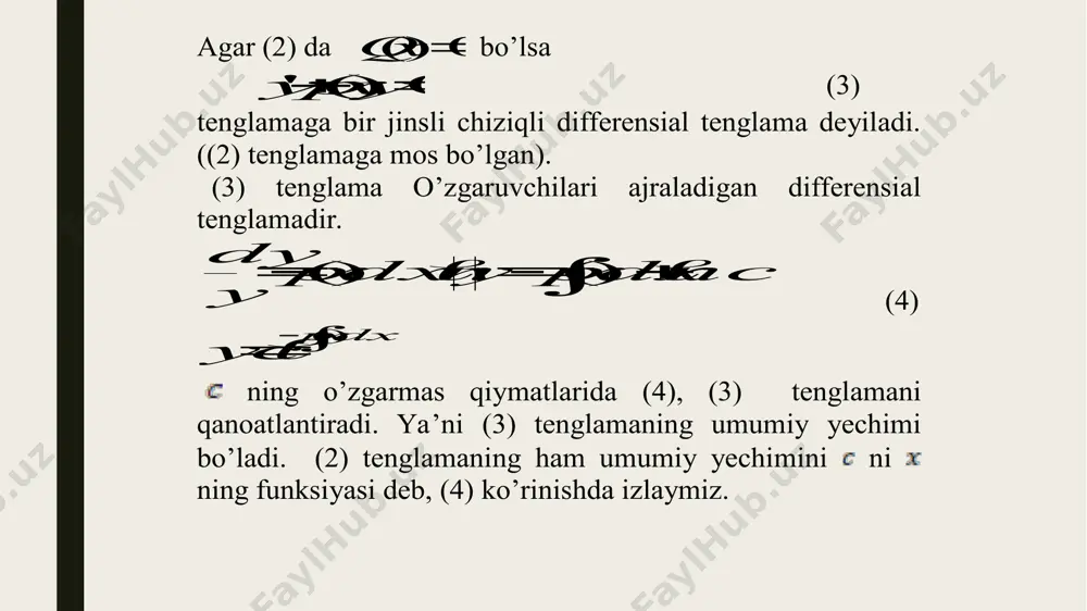 ntsial tenglamalar re’ja chiziqli differensial tenglamalar haqida maʼlumot. bir jinsli differentsial tenglamalar. bernulli usuli yordamida tenglamalarni xisoblash. e`tiboringiz uchun tashakkur!!! image1.emf oleobject1.bin image2.emf oleobject2.bin image3.emf oleobject3.bin image4.emf oleobject4.bin image5.emf oleobject5.bin image6.emf oleobject6.bin image7.emf oleobject7.bin image8.emf oleobject8.bin image9.jpeg image10.jpeg