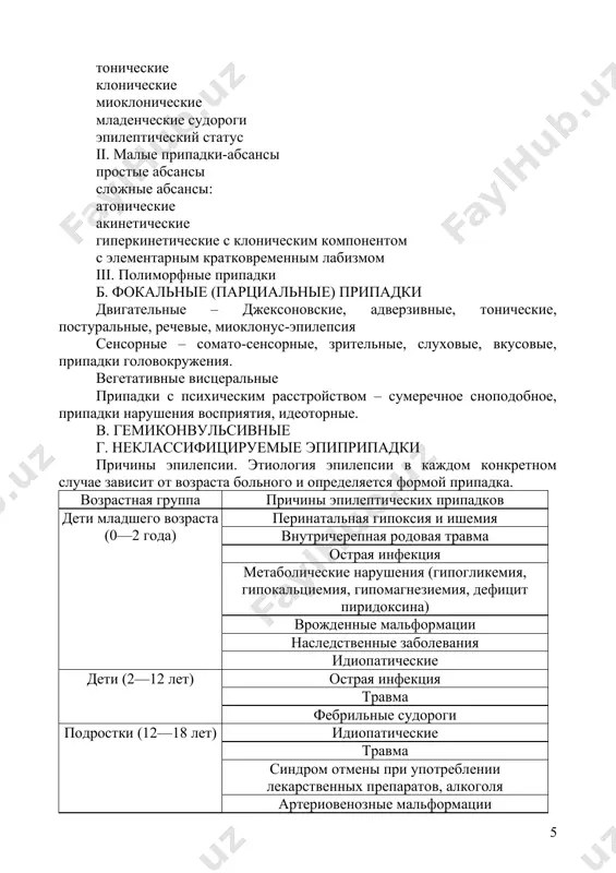 ньшенными (микроспия). иногда наступает полная потеря зрения (амавроз). вегетативна аура проявляется разнообразными ощущениями со стороны внутренних органов (сердцебиение, боли за грудиной, усиленная перистальтика кишечника, тошнота, слюнотечение, ощущение удушья, побледнение или покраснение лица). моторная аура чаще выражается двигательным автоматизмом: сжимание и разжимание кистей рук, вращение туловища, повороты головы, жевательные движения и др. речевая аура обычно выражается произнесением отдельных слов, фраз. при сенситивной ауре больные испытывают парестезии, ощущение холода, ползание мурашек. по истечении ауры (через несколько секунд) больной теряет сознание и падает как подкошенный. в этот момент можно услышать своеобразный громкий крик больного, обусловленный спазмом голосовой щели. тотчас появляются тонические судороги туловища и конечностей, голова запрокидывается и иногда поворачивается в сторону. это тоническая фаза припадка продолжается 15-20 секунд и после переходит в клоническую фазу, которая проявляется толчкообразными сокращениями мышц конечностей, шеи, туловища длительностью 2-3 минуты. изо рта выделяется пенистая слюна, часто окрашенная кровью вследствие прикуса языка. в этот же период отмечаются непроизвольное …