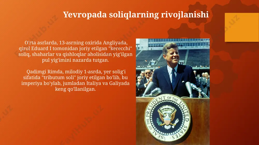 soliq deklaratsiyalarini topshirish keng tarqaldi. zamonaviy davrda soliqlarning paydo bo'lishi xvi asrda yevropada, ayniqsa, gollandiya va angliyada, soliq yigʻimining markazlashtirilgan tizimlari paydo boʻlib, bu davlatlarning iqtisodiy rivojlanishiga va 17-asrning oxiriga kelib 20% gacha bo'lgan milliy daromadlarning shakllanishiga olib keldi. amerika qoʻshma shtatlarida, 1791-yilda, birinchi federal soliq, viski va boshqa spirtli ichimliklarga 25 sentlik aksiz soligʻi joriy etildi, bu esa yangi davlatning moliyaviy mustaqilligini mustahkamlashga xizmat qildi. o'rta asrlarda soliqlar o'rta asrlardagi yevropada dehqonlar jami hosilning taxminan 1/3 qismini, ba'zan esa undan ham ko'proq soliq sifatida to'lashga majbur bo'lishgan, bu esa ularning iqtisodiy ahvolini sezilarli darajada yomonlashtirgan. 15-asrda, oltin o'rda davlatining parchalanishi natijasida, turli xil soliq tizimlari paydo bo'ldi, bu esa mintaqadagi iqtisodiy va siyosiy beqarorlikni kuchaytirdi. qadimgi misr va bobilda soliqlar qadimgi misrda, nil daryosi bo'ylaridagi hosildor yerlar uchun soliqlar asosan don va boshqa mahsulotlar shaklida, yillik 1/10 dan 1/5 gacha miqdorda undirilar edi. misr va bobil imperiyalarida soliq yig'uvchilarning …