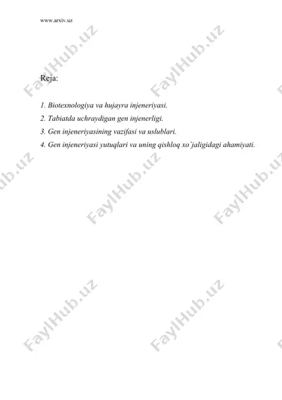 gen injeneriyasi va biotexnologiya — DOC