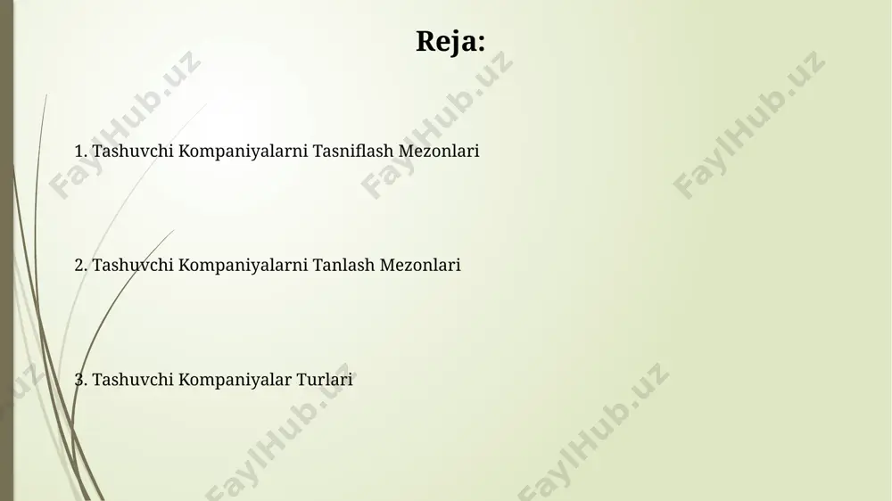 arajasi bo'yicha tasniflash oʻrtacha xavf darajali kompaniyalar 3-10 yillik tajribaga ega, katta hajmdagi yuklarni tashiydi va yuqori sugʻurta qoplamasiga ega boʻlishi mumkin. ularning logistika tarmogʻi kengroq. xavf darajasi past boʻlgan kompaniyalar odatda 1-3 yillik tajribaga ega boʻlib, kichik hajmdagi yuklarni tashiydi va kamroq sugʻurta qoplamasiga ega. xizmat ko'rsatish ko'lami bo'yicha tasniflash kichik transport forwarding kompaniyalari yillik yuk tashish hajmi 10 000 tonnadan kam bo'lgan va mahalliy bozorga xizmat ko'rsatadigan, odatda 10 dan 50 gacha xodimlar bilan ishlaydigan korxonalardir. ular o'z faoliyatini muayyan hududda cheklab qo'yishadi. o'rtacha hajmdagi kompaniyalar yillik yuk tashish hajmi 10 000 dan 100 000 tonnagacha bo'lgan va ma'lum bir geografik hududda yoki bir nechta mamlakatlarda faoliyat ko'rsatadigan tashkilotlarni o'z ichiga oladi. ular odatda 50 dan 200 gacha xodimlarga ega. mulkiy shakl bo'yicha tasniflash davlat mulkida bo'lgan, xususiy mulkda bo'lgan va qo'shma korxonalar sifatida 3 ta asosiy mulk shakli mavjud. bu ularning moliyaviy tuzilmasi va boshqaruv uslubiga ta'sir …