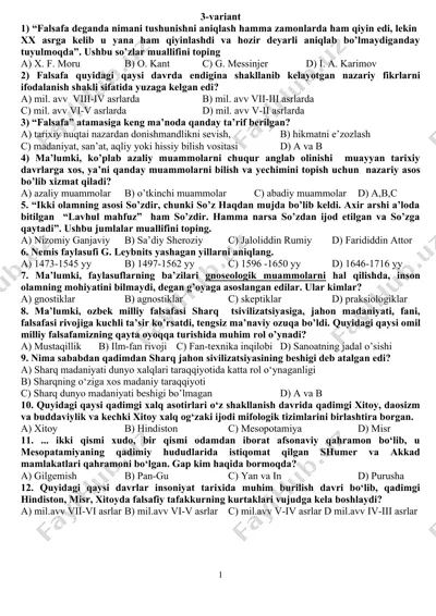 faylasuflar va ularning tafakkur qilish muammolari — DOCX