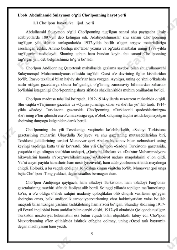 918-yilda, muxtoriyat tugatilgandan keyin, farg‘ona vodiysining qonga botirilganini ko‘rgan shoir bolshevizmga qarshi nafrat bilan to‘la she’r va ocherklar yozdi. cho‘lponning «buzilgan o‘lkaga» singari xalqni mustamlakachi sovet davlatiga qarshi kurashga da’vat etuvchi she’rlari uning grajdanlik (ruqarolik) jasoratini tasdiqlovchi tarix hujjatlaridir. odatda, sovet davlatining qatag‘on siyosati to‘g‘risida so‘z borganda 30-50-yillarda ro‘y bergan dahshatli voqealargina ko‘z oldimizga keladi. ammo bolsheviklar o‘zlarining xunrezlik siyosatlarini 1918-yil boshlarida muxtoriyatning tugatilishi bilanoq boshlab yuborganlar. shu yili muxtoriyat rahbarlarining bir qismi qamoqqa olinishdan qochib, xorijga ketgan, qolganlari esa ta’qib ostida yashagan. 1921-yili bolshevizmga qarshi kurashish maqsadida tuzilgan «milliy ittihod» yashirin tashkiloti (1918-1926)ning rahbarlari ilk bor qamoqqa olindilar. o‘lka bo‘ylab ta’qib va tazyiq avj oldi. 1926-1927-yillarda yana «milliy ittihodchilar» qamoqqa olinib, ta’qib etildi. 1929-1930-yillarda esa yuzlab ziyolilar, sud va prokuratura xodimlari aksilinqilobchi va millatchi unsurlar sifatida qamoqqa olindilar. cho‘lpon singari taraqqiyparvar kishilar davlat siyosiy boshqarmasi-mash’um gpuning «hushyor ko‘zlari» ostida yashashga majbur bo‘ldilar. cho‘lpon shunday sharoitda teatr, ma’rifat va madaniyat …