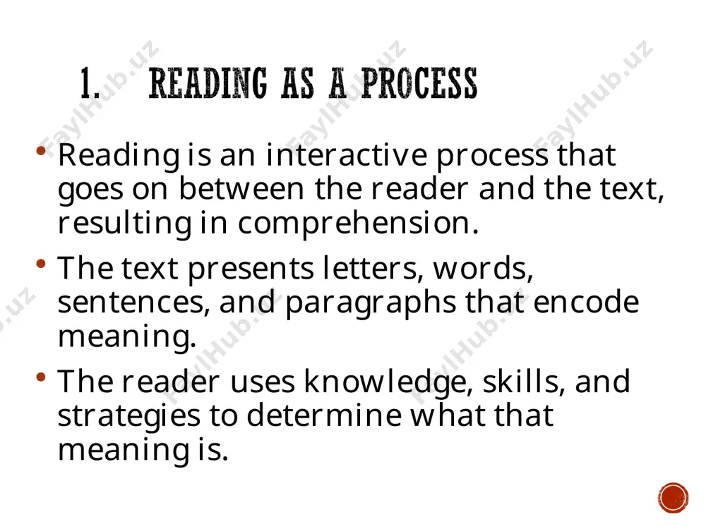 nd use them flexibly and interactively. 4. check comprehension while reading and when the reading task is completed. 1. why reading is considered as speech activity. with what other types of speech activity it is interrelated? 2. what are goals and techniques for teaching reading? 3. is reading a means of teaching? 4. why is it important to use authentic material for reading? 5. which strategies are used in order to stimulate students to read more quickly and effectively? 6. what is material is necessary for developing listening skills of the students ?